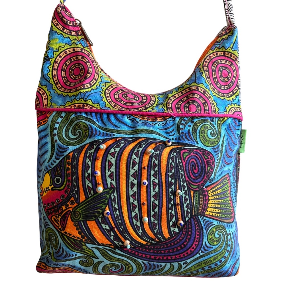 Stephanie Kiker Angel Fish Beaded Shoulder Tote Bag *LIKE NEW* - Picture 2 of 13